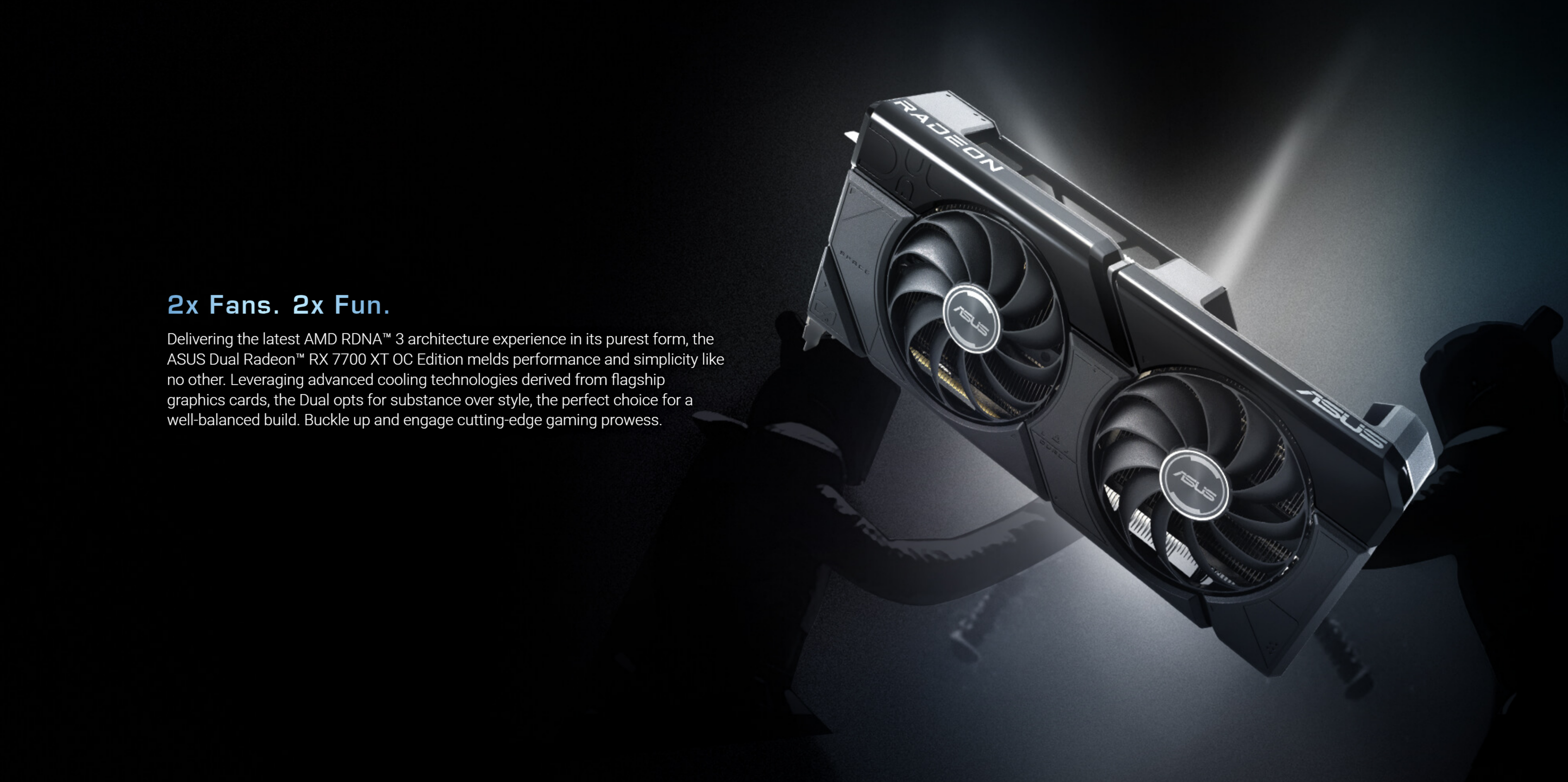 A large marketing image providing additional information about the product ASUS Radeon RX 7700 XT Dual OC 12GB GDDR6 - Additional alt info not provided